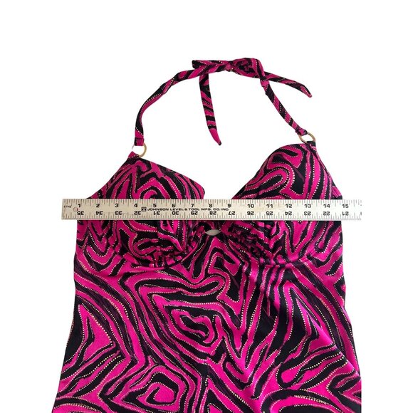 Ambrielle Halter Style, Black, Pink With Gold Glitter Tankini Swimsuit Top, 38C - Picture 8 of 8